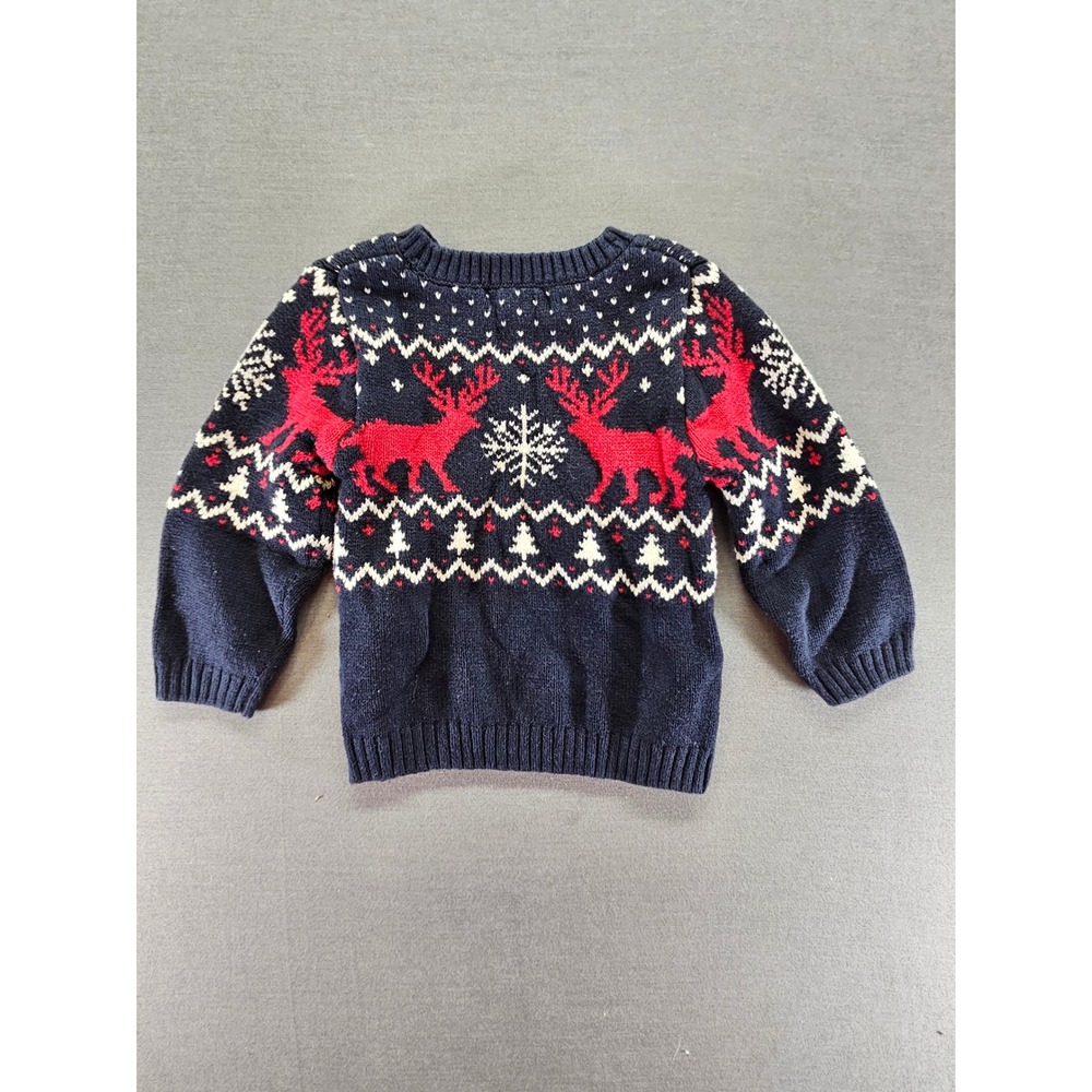HM Toddler Reindeer Snowflake Fair Isle Knit Sweater Navy Blue Red 2T Holiday - Picture 3 of 3